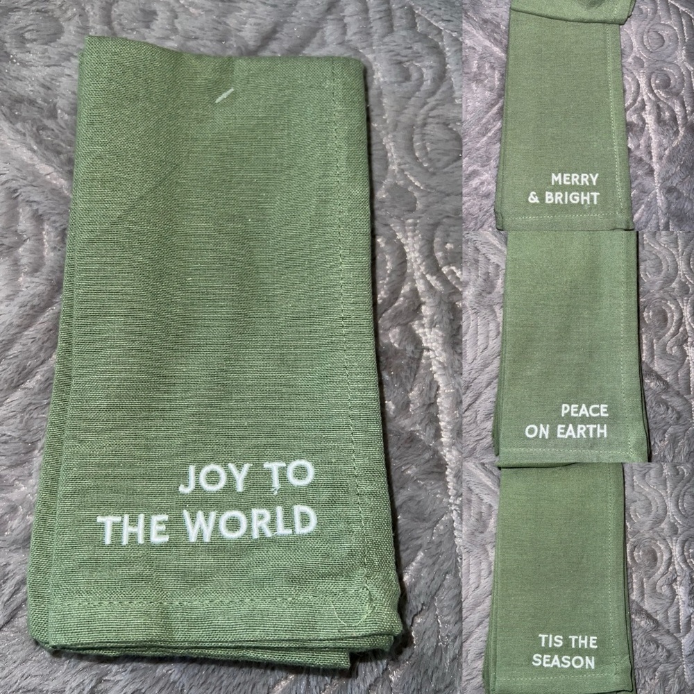 Elrene: Joyful Sentiment 100% Cotton Embroidered Napkins, Set of 4, 17” x 17”